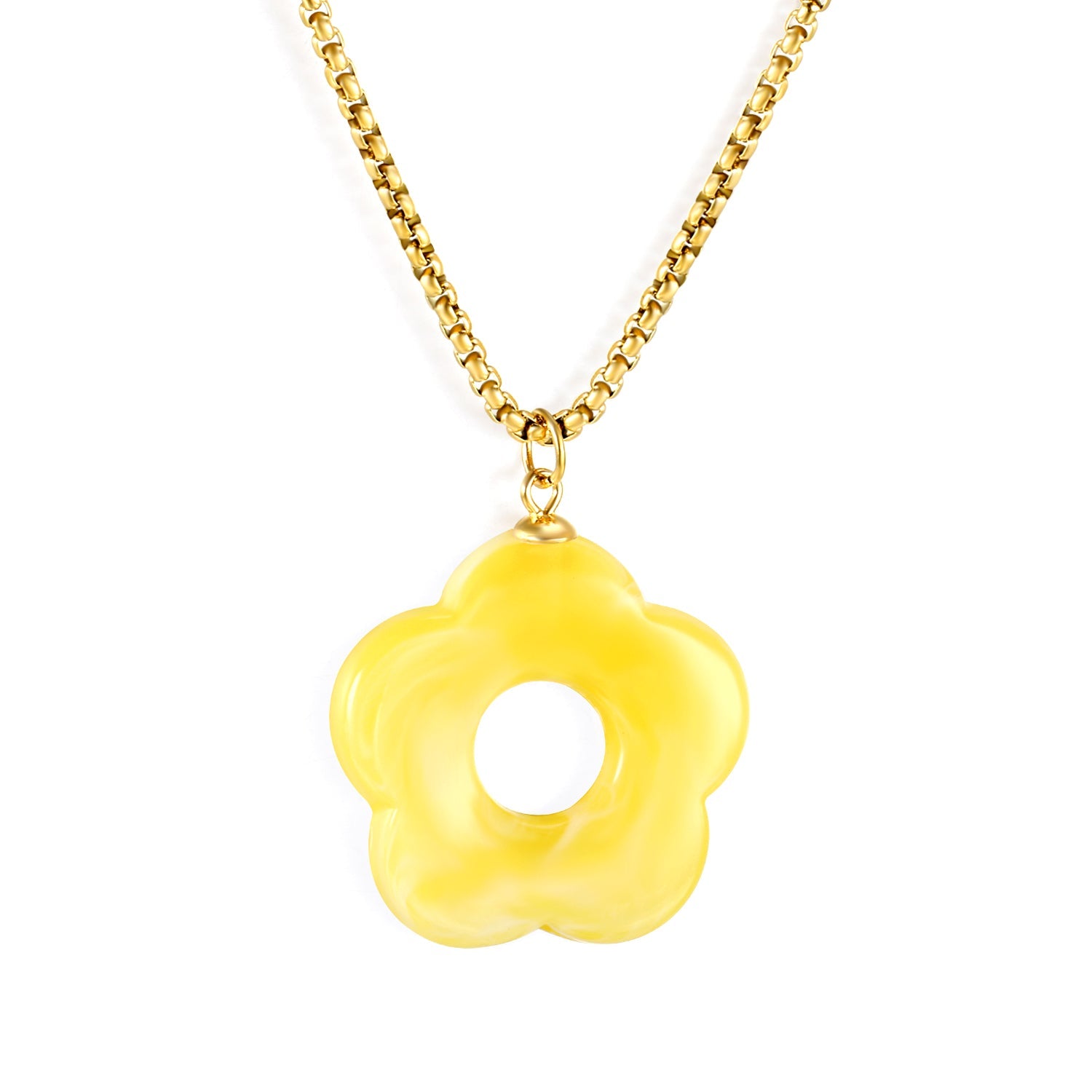 26.7mm Resin White/Red/Blue/Yellow/Coffee/Pink/Peacock Blue/Peacock Green Wreath Pendant 2.0 Square Pearl Chain*40+5cm+6mm Round Plaque Necklace GOLDEN asonjewelry